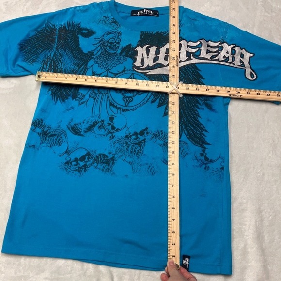 Y2K No Fear Skull Metallic Script Tee Shirt - Picture 6 of 6
